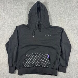 NZXT Hoodie Mens Large Black Gaming Tech Pullover Patterned Pocket Logo Sweat